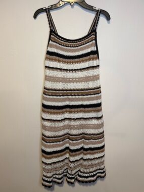 AMERICAN EAGLE Crochet Knit Stripe Tank Dress Midi Summer Boho Brown Tan Small